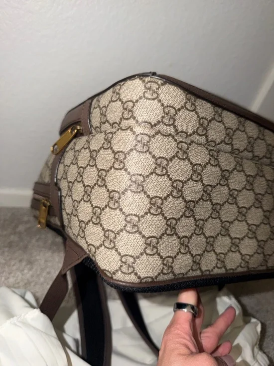 Gucci Beige GG Supreme Canvas Backpack with Red & Green Web and Brown Trim - Picture 7 of 11
